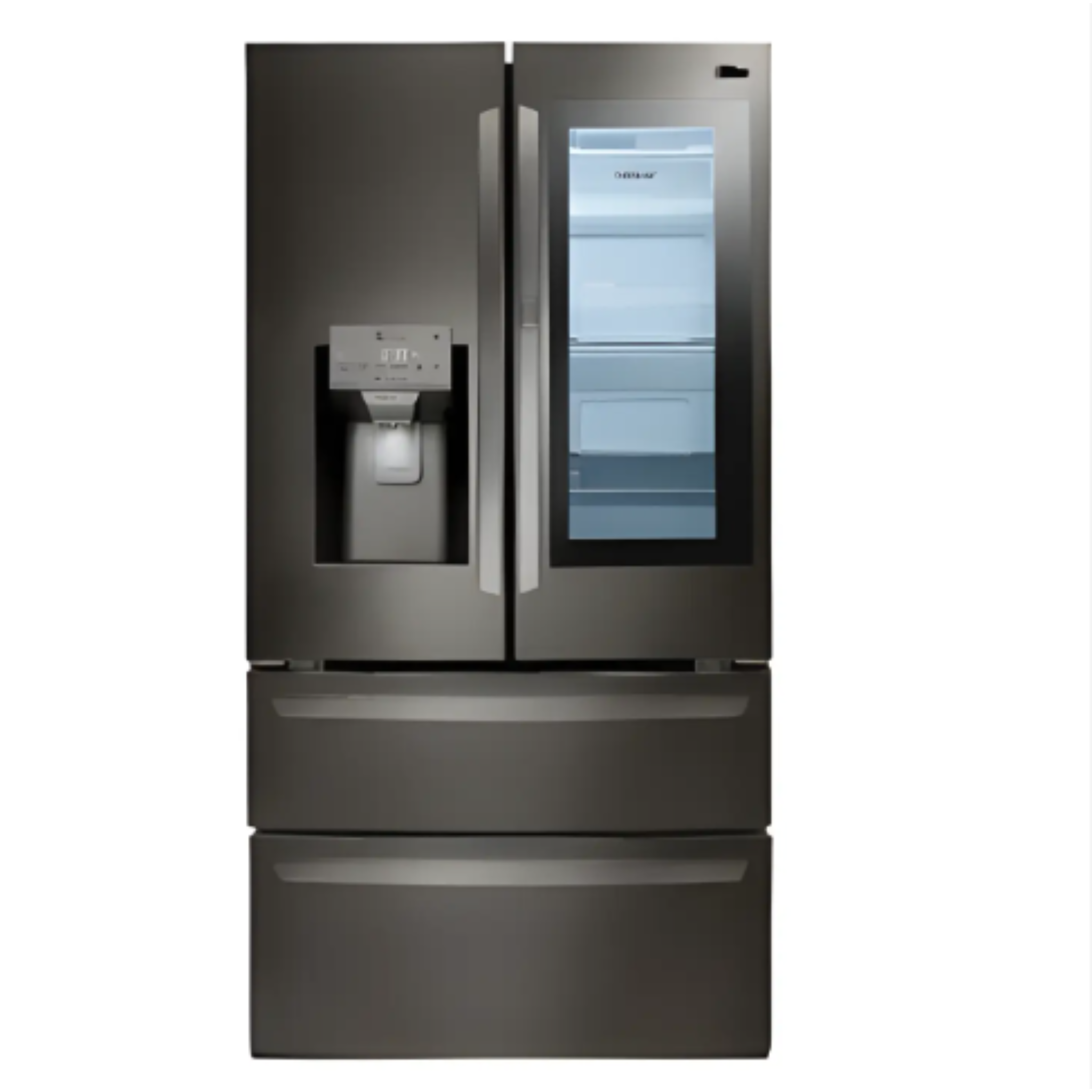 EleganceBlack Refrigerator with Interactive Screen and Ice Maker